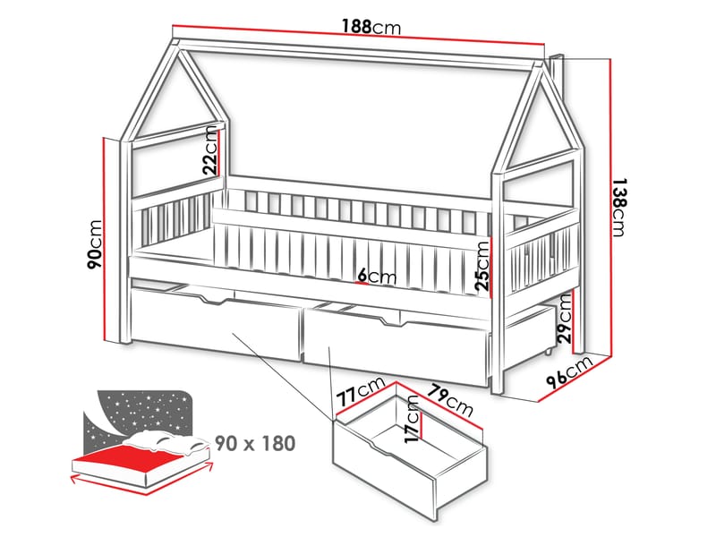 Claven Hussäng 96x188 cm - Beige - Möbler - Barnmöbler - Barnsäng & juniorsäng - Hussäng