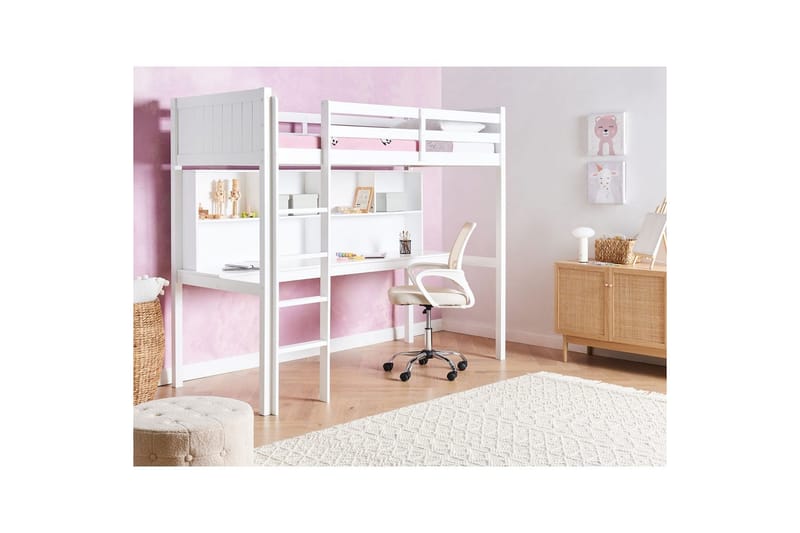 Högsäng med skrivbord Foucamont - Vit - Möbler - Barnmöbler - Barnsäng & juniorsäng - Loftsäng barn