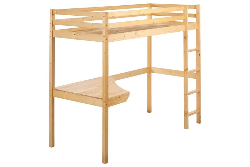 Högsäng med skrivbord Loury, Ljus trä