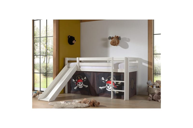 Halvhög Säng med gardin och rutschkana Pino Vit, Karibiska Pirater - Vit, Karibiska Pirater - Möbler - Barnmöbler - Barnsäng & juniorsäng - Våningssäng barn