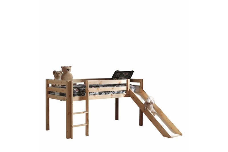 Halvhög Säng med gardin och rutschkana Pino Naturlig, Pirat - Naturlig, Pirat - Möbler - Barnmöbler - Barnsäng & juniorsäng - Loftsäng barn