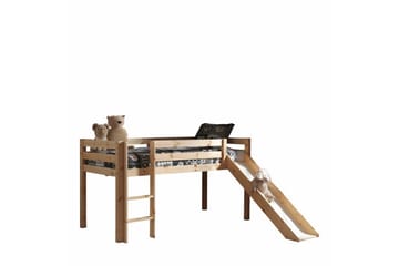 Halvhög Säng med gardin och rutschkana Pino Naturlig, Domino - Naturlig, Domino - Möbler - Barnmöbler - Barnsäng & juniorsäng - Loftsäng barn