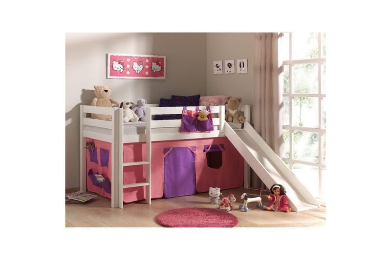 Halvhög Säng med gardin och rutschkana Pino Vit, Bella - Vit, Bella - Möbler - Barnmöbler - Barnsäng & juniorsäng - Loftsäng barn