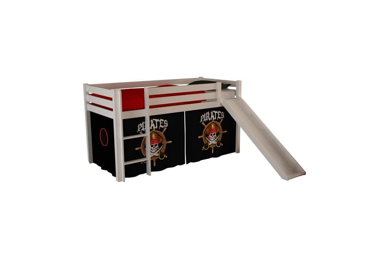 Halvhög Säng med gardin och rutschkana Pino Vit, Pirat, Vit, Pirat