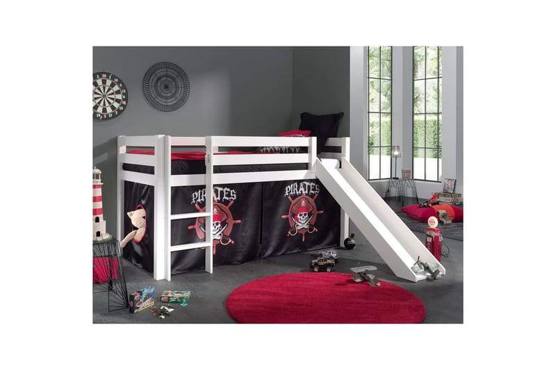 Halvhög Säng med gardin och rutschkana Pino Vit, Pirat - Vit, Pirat - Möbler - Barnmöbler - Barnsäng & juniorsäng - Loftsäng barn