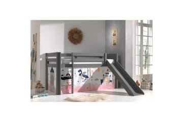 Halvhög Säng med gardin och rutschkana Pino Grå, Prinsessa sophie - Grå, Prinsessa sophie - Möbler - Barnmöbler - Barnsäng & juniorsäng - Loftsäng barn