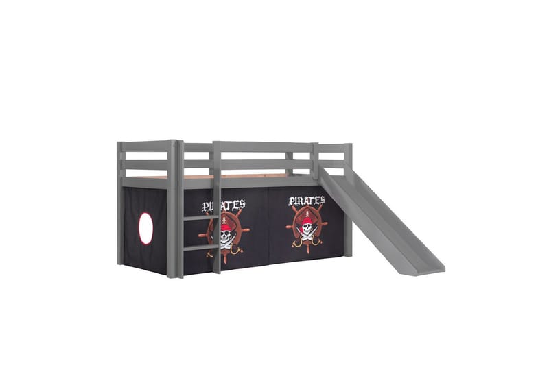 Halvhög Säng med gardin och rutschkana Pino Grå, Pirat - Grå, Pirat - Möbler - Barnmöbler - Barnsäng & juniorsäng - Loftsäng barn