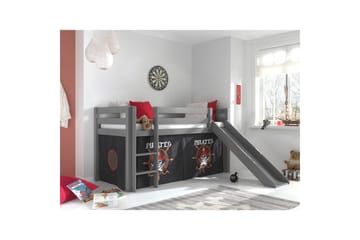 Halvhög Säng med gardin och rutschkana Pino Grå, Pirat - Grå, Pirat - Möbler - Barnmöbler - Barnsäng & juniorsäng - Loftsäng barn