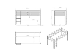 Halvhög Säng med gardin Pino Grå, Domino - Grå, Domino - Möbler - Barnmöbler - Barnsäng & juniorsäng - Loftsäng barn