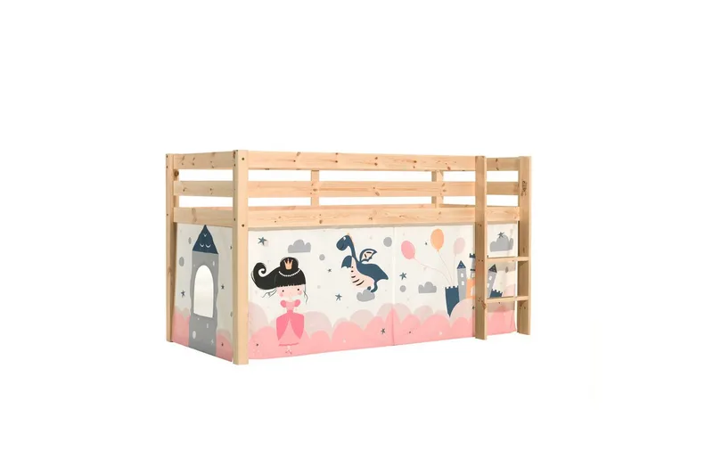 Halvhög Säng med gardin Pino Naturlig, Prinsessa sophie - Naturlig, Prinsessa sophie - Möbler - Barnmöbler - Barnsäng & juniorsäng - Loftsäng barn