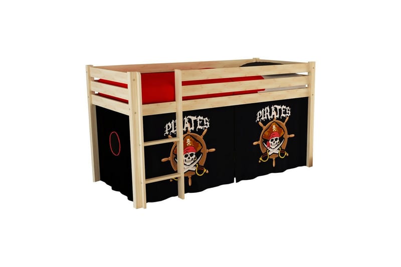 Halvhög Säng med gardin Pino Naturlig, Pirat, Naturlig, Pirat