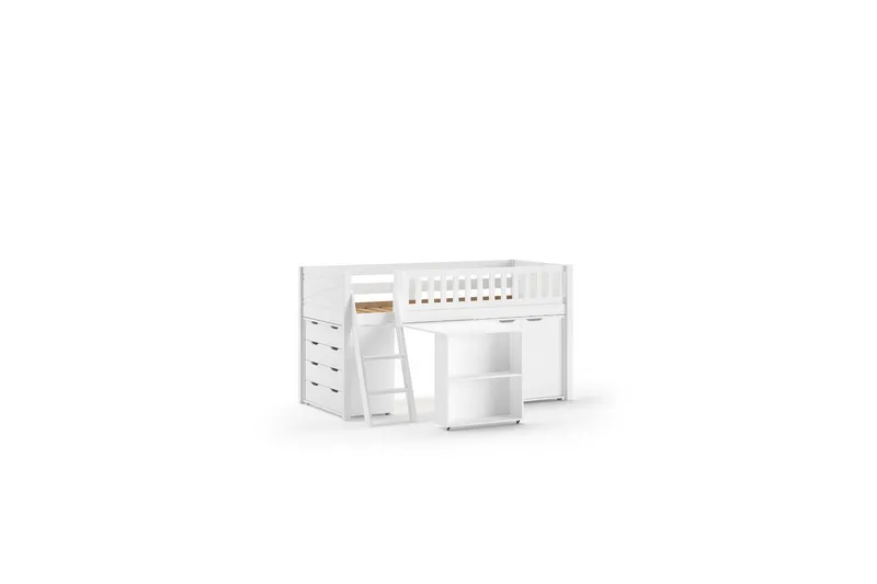 Halvhög Säng med stege Scott matchande skrivbord, en byrå med 3 lådor och en garderob med 2 dörrar