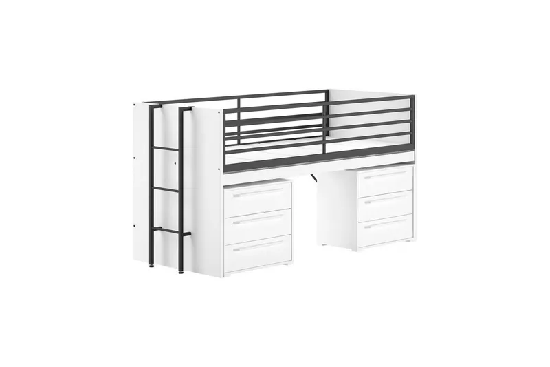 Halvhög Säng och 2 byråer med 3 Lådor Sam Vit, Vit