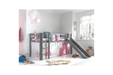 Halvhöjdssäng med gardin Pino Princess Grå, Grå, Med rutschkana, Utan tunnel, 3 - Grå, Grå, Med rutschkana, Utan tunnel, 3 - Möbler - Barnmöbler - Barnsäng & juniorsäng - Loftsäng barn