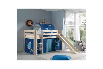 Halvhöjdssäng med gardin Pino Astro Naturlig, Naturlig, Med rutschkana, Med tunnel, Inga fickor - Naturlig, Naturlig, Med rutschkana, Med tunnel, Inga fickor - Möbler - Barnmöbler - Barnsäng & juniorsäng - Loftsäng barn