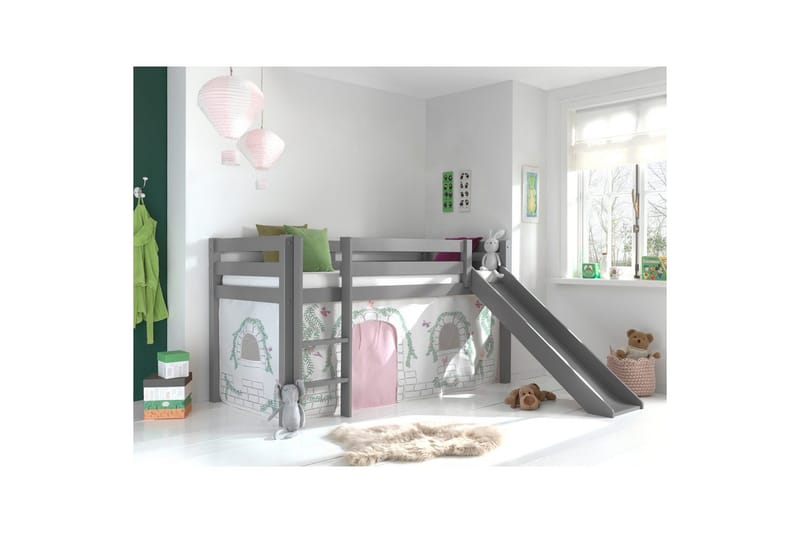 Halvhöjdssäng med gardin Pino Birdy Grå, Grå, Med rutschkana, Utan tunnel, Inga fickor - Grå, Grå, Med rutschkana, Utan tunnel, Inga fickor - Möbler - Barnmöbler - Barnsäng & juniorsäng - Loftsäng barn