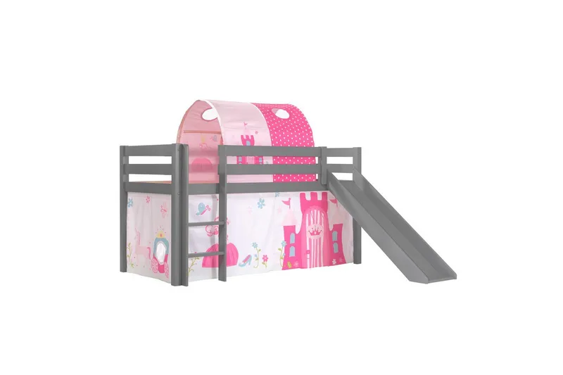 Halvhöjdssäng med gardin Pino Princess Grå, Grå, Med rutschkana, Prinsessa, Inga fickor, Grå, Grå, Med rutschkana, Prinsessa, Inga fickor