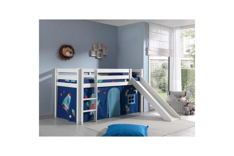 Halvhöjdssäng med gardin Pino Astro Vit, Vit, Med rutschkana, Utan tunnel, Inga fickor - Vit, Vit, Med rutschkana, Utan tunnel, Inga fickor - Möbler - Barnmöbler - Barnsäng & juniorsäng - Loftsäng barn