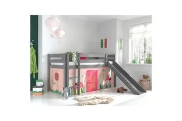 Halvhöjdssäng med gardin Pino Spring Grå, Grå, Med rutschkana, Utan tunnel, Utan fickor - Grå, Grå, Med rutschkana, Utan tunnel, Utan fickor - Möbler - Barnmöbler - Barnsäng & juniorsäng - Loftsäng barn