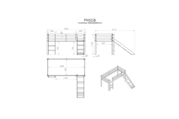 Halvhöjdssäng med gardin Pino Spring Vit, Vit, Med rutschkana, Utan tunnel, 3 - Vit, Vit, Med rutschkana, Utan tunnel, 3 - Möbler - Barnmöbler - Barnsäng & juniorsäng - Loftsäng barn
