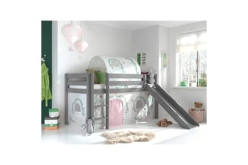Halvhöjdssäng med gardin Pino Birdy Grå, Grå, Med rutschkana, Birdy, Inga fickor - Grå, Grå, Med rutschkana, Birdy, Inga fickor - Möbler - Barnmöbler - Barnsäng & juniorsäng - Loftsäng barn