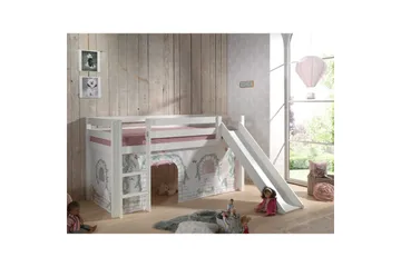 Halvhöjdssäng med gardin Pino Birdy Vit, Vit, Med rutschkana, Utan tunnel, Inga fickor - Vit, Vit, Med rutschkana, Utan tunnel, Inga fickor - Möbler - Barnmöbler - Barnsäng & juniorsäng - Loftsäng barn