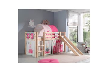 Halvhöjdssäng med gardin Pino Princess Naturlig, Naturlig, Med rutschkana, Prinsessa, 3 - Naturlig, Naturlig, Med rutschkana, Prinsessa, 3 - Möbler - Barnmöbler - Barnsäng & juniorsäng - Loftsäng barn