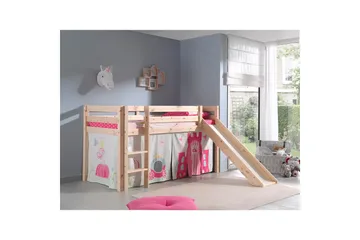 Halvhöjdssäng med gardin Pino Princess Naturlig, Naturlig, Med rutschkana, Ingen tunnel, Inga fickor - Naturlig, Naturlig, Med rutschkana, Ingen tunnel, Inga fickor - Möbler - Barnmöbler - Barnsäng & juniorsäng - Loftsäng barn