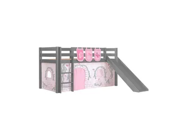 Halvhöjdssäng med gardin Pino Birdy Grå, Grå, Med rutschkana, Utan tunnel, 3 - Grå, Grå, Med rutschkana, Utan tunnel, 3 - Möbler - Barnmöbler - Barnsäng & juniorsäng - Loftsäng barn
