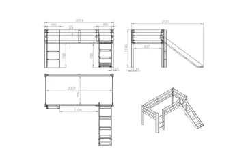 Halvhöjdssäng med gardin Pino Spring Naturlig, Naturlig, Med rutschkana, Utan tunnel, Utan fickor - Naturlig, Naturlig, Med rutschkana, Utan tunnel, Utan fickor - Möbler - Barnmöbler - Barnsäng & juniorsäng - Loftsäng barn