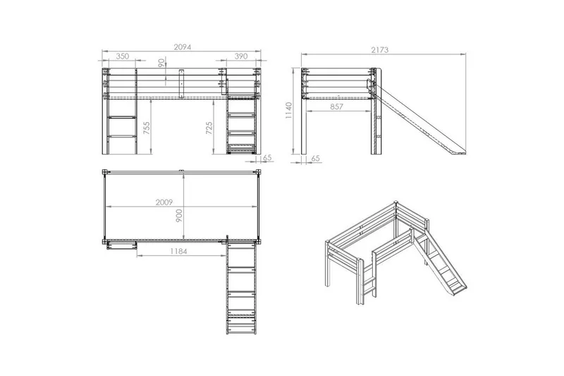 Halvhöjdssäng med gardin Pino Spring Naturlig, Naturlig, Med rutschkana, Utan tunnel, Utan fickor - Naturlig, Naturlig, Med rutschkana, Utan tunnel, Utan fickor - Möbler - Barnmöbler - Barnsäng & juniorsäng - Loftsäng barn