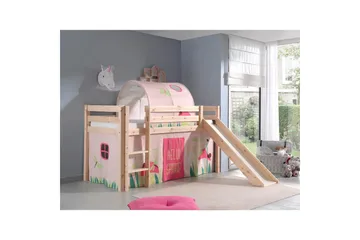 Halvhöjdssäng med gardin Pino Spring Naturlig, Naturlig, Med rutschkana, Fjäder, Vår, Utan fickor - Naturlig, Naturlig, Med rutschkana, Fjäder, Vår, Utan fickor - Möbler - Barnmöbler - Barnsäng & juniorsäng - Loftsäng barn