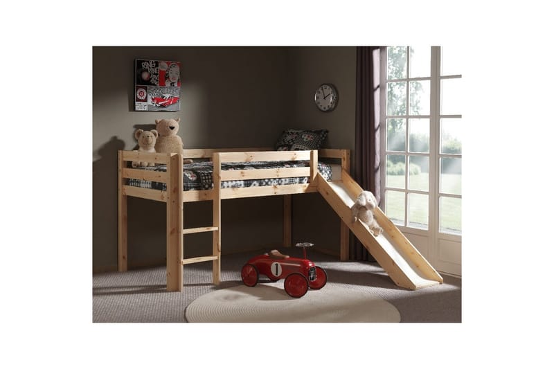 Halvhöjdssäng med gardin Pino Astro Naturlig, Naturlig, Med rutschkana, Utan tunnel, 3 - Naturlig, Naturlig, Med rutschkana, Utan tunnel, 3 - Möbler - Barnmöbler - Barnsäng & juniorsäng - Loftsäng barn
