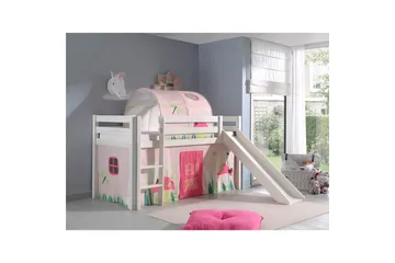 Halvhöjdssäng med gardin Pino Spring Vit, Vit, Med rutschkana, Vår, Fjäder, Utan fickor - Vit, Vit, Med rutschkana, Vår, Fjäder, Utan fickor - Möbler - Barnmöbler - Barnsäng & juniorsäng - Loftsäng barn