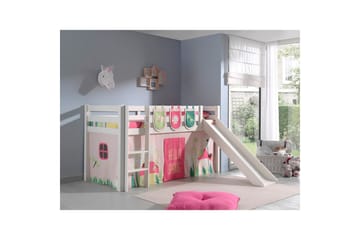 Halvhöjdssäng med gardin Pino Spring Vit, Vit, Med rutschkana, Utan tunnel, 3 - Vit, Vit, Med rutschkana, Utan tunnel, 3 - Möbler - Barnmöbler - Barnsäng & juniorsäng - Loftsäng barn