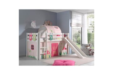 Halvhöjdssäng med gardin Pino Spring Vit, Vit, Med rutschkana, Vår, Fjäder, 3 - Vit, Vit, Med rutschkana, Vår, Fjäder, 3 - Möbler - Barnmöbler - Barnsäng & juniorsäng - Loftsäng barn