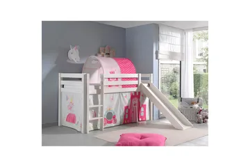 Halvhöjdssäng med gardin Pino Princess Vit, Vit, Med rutschkana, Prinsessa, Inga fickor - Vit, Vit, Med rutschkana, Prinsessa, Inga fickor - Möbler - Barnmöbler - Barnsäng & juniorsäng - Loftsäng barn