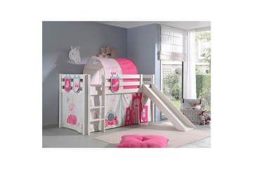 Halvhöjdssäng med gardin Pino Princess Vit, Vit, Med rutschkana, Prinsessa, 3 - Vit, Vit, Med rutschkana, Prinsessa, 3 - Möbler - Barnmöbler - Barnsäng & juniorsäng - Loftsäng barn