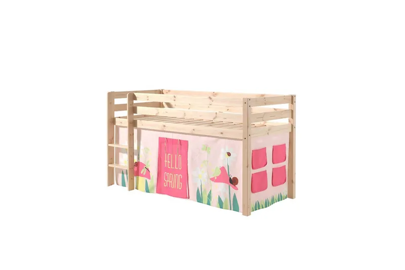 Halvhöjdssäng med gardin Pino Spring Naturlig, Naturlig, Utan rutschkana, Utan tunnel, Utan fickor - Naturlig, Naturlig, Utan rutschkana, Utan tunnel, Utan fickor - Möbler - Barnmöbler - Barnsäng & juniorsäng - Loftsäng barn