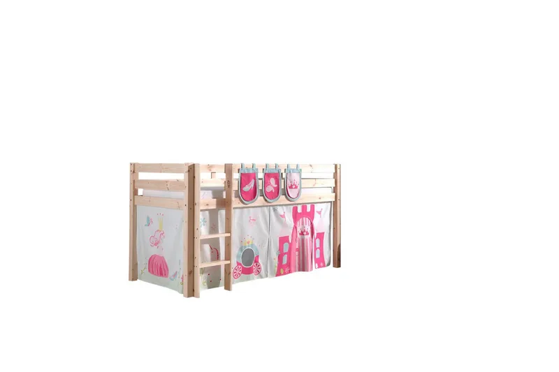 Halvhöjdssäng med gardin Pino Princess Naturlig, Naturlig, Utan rutschkana, Utan tunnel, 3 - Naturlig, Naturlig, Utan rutschkana, Utan tunnel, 3 - Möbler - Barnmöbler - Barnsäng & juniorsäng - Loftsäng barn