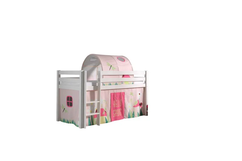 Halvhöjdssäng med gardin Pino Spring Vit, Vit, Utan rutschkana, Fjäder, Vår, Utan fickor - Vit, Vit, Utan rutschkana, Fjäder, Vår, Utan fickor - Möbler - Barnmöbler - Barnsäng & juniorsäng - Loftsäng barn