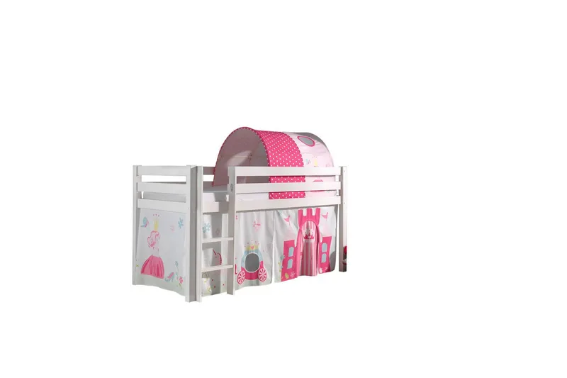 Halvhöjdssäng med gardin Pino Princess Vit, Vit, Utan rutschkana, Prinsessa, Inga fickor - Vit, Vit, Utan rutschkana, Prinsessa, Inga fickor - Möbler - Barnmöbler - Barnsäng & juniorsäng - Loftsäng barn