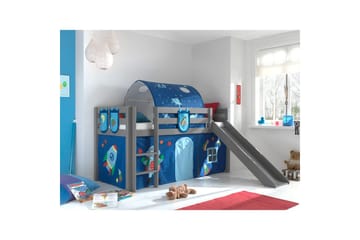 Halvhöjdssäng med gardin Pino Astro Grå, Grå, Med rutschkana, Med tunnel, 3 - Grå, Grå, Med rutschkana, Med tunnel, 3 - Möbler - Barnmöbler - Barnsäng & juniorsäng - Loftsäng barn
