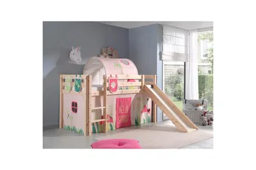 Halvhöjdssäng med gardin Pino Spring Naturlig, Naturlig, Med rutschkana, Vår, Fjäder, 3 - Naturlig, Naturlig, Med rutschkana, Vår, Fjäder, 3 - Möbler - Barnmöbler - Barnsäng & juniorsäng - Loftsäng barn