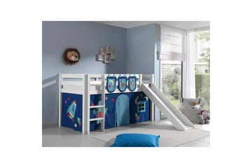 Halvhöjdssäng med gardin Pino Astro Vit, Vit, Med rutschkana, Utan tunnel, 3 - Vit, Vit, Med rutschkana, Utan tunnel, 3 - Möbler - Barnmöbler - Barnsäng & juniorsäng - Loftsäng barn