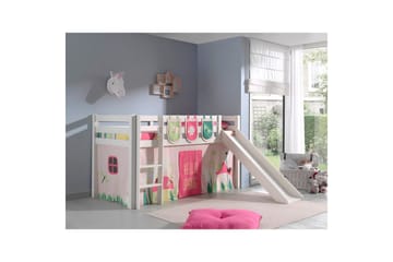 Halvhöjdssäng med gardin Pino Spring Vit, Vit, Med rutschkana, Utan tunnel, 3 - Vit, Vit, Med rutschkana, Utan tunnel, 3 - Möbler - Barnmöbler - Barnsäng & juniorsäng - Loftsäng barn