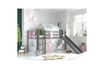 Halvhöjdssäng med gardin Pino Birdy Grå, Grå, Med rutschkana, Birdy, 3 - Grå, Grå, Med rutschkana, Birdy, 3 - Möbler - Barnmöbler - Barnsäng & juniorsäng - Loftsäng barn