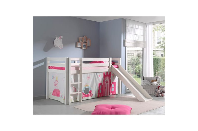 Halvhöjdssäng med gardin Pino Princess Vit, Vit, Med rutschkana, Utan tunnel, Inga fickor - Vit, Vit, Med rutschkana, Utan tunnel, Inga fickor - Möbler - Barnmöbler - Barnsäng & juniorsäng - Loftsäng barn
