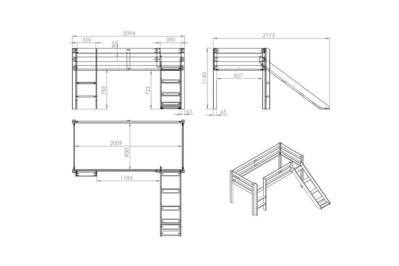 Halvhöjdssäng med gardin Pino Spring Naturlig, Naturlig, Med rutschkana, Utan tunnel, Utan fickor - Naturlig, Naturlig, Med rutschkana, Utan tunnel, Utan fickor - Möbler - Barnmöbler - Barnsäng & juniorsäng - Loftsäng barn