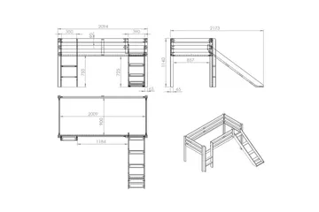 Halvhöjdssäng med gardin Pino Spring Naturlig, Naturlig, Med rutschkana, Utan tunnel, Utan fickor - Naturlig, Naturlig, Med rutschkana, Utan tunnel, Utan fickor - Möbler - Barnmöbler - Barnsäng & juniorsäng - Loftsäng barn